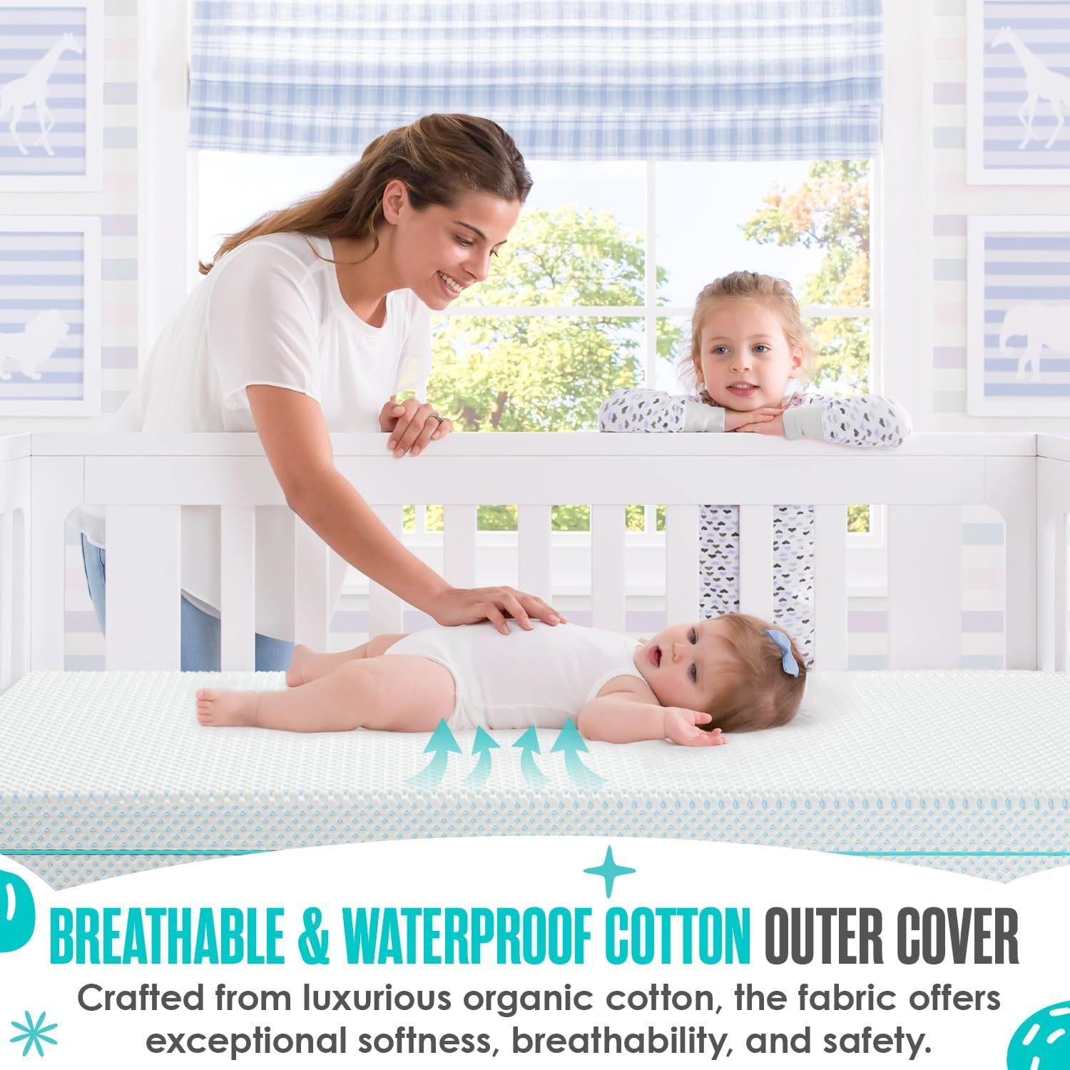 Sleepah 6” Crib & Toddler Bed Mattress – Breathable Waterproof Washable Removable Soft Cover – Dual Sided Firm for Babies and Plush for Toddlers
