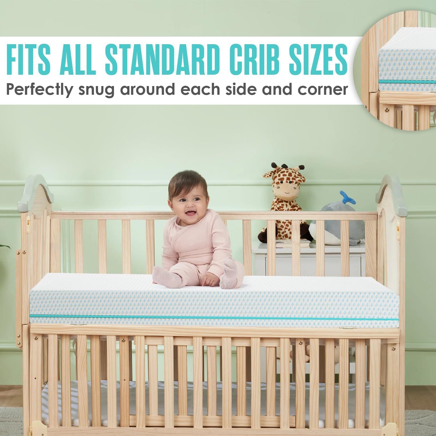 Sleepah 6” Crib & Toddler Bed Mattress – Breathable Waterproof Washable Removable Soft Cover – Dual Sided Firm for Babies and Plush for Toddlers