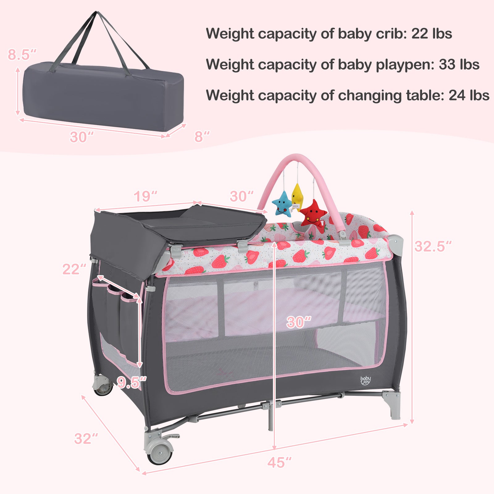 4-in-1 Portable Baby Playard & Nursery Center with Zippered Door - Convertible, Swing-Compatible Frame, Soft Padded Fabric Suitable for Nursery, Rocking Bed, Infant Bed for Nursery Furniture, Assembly