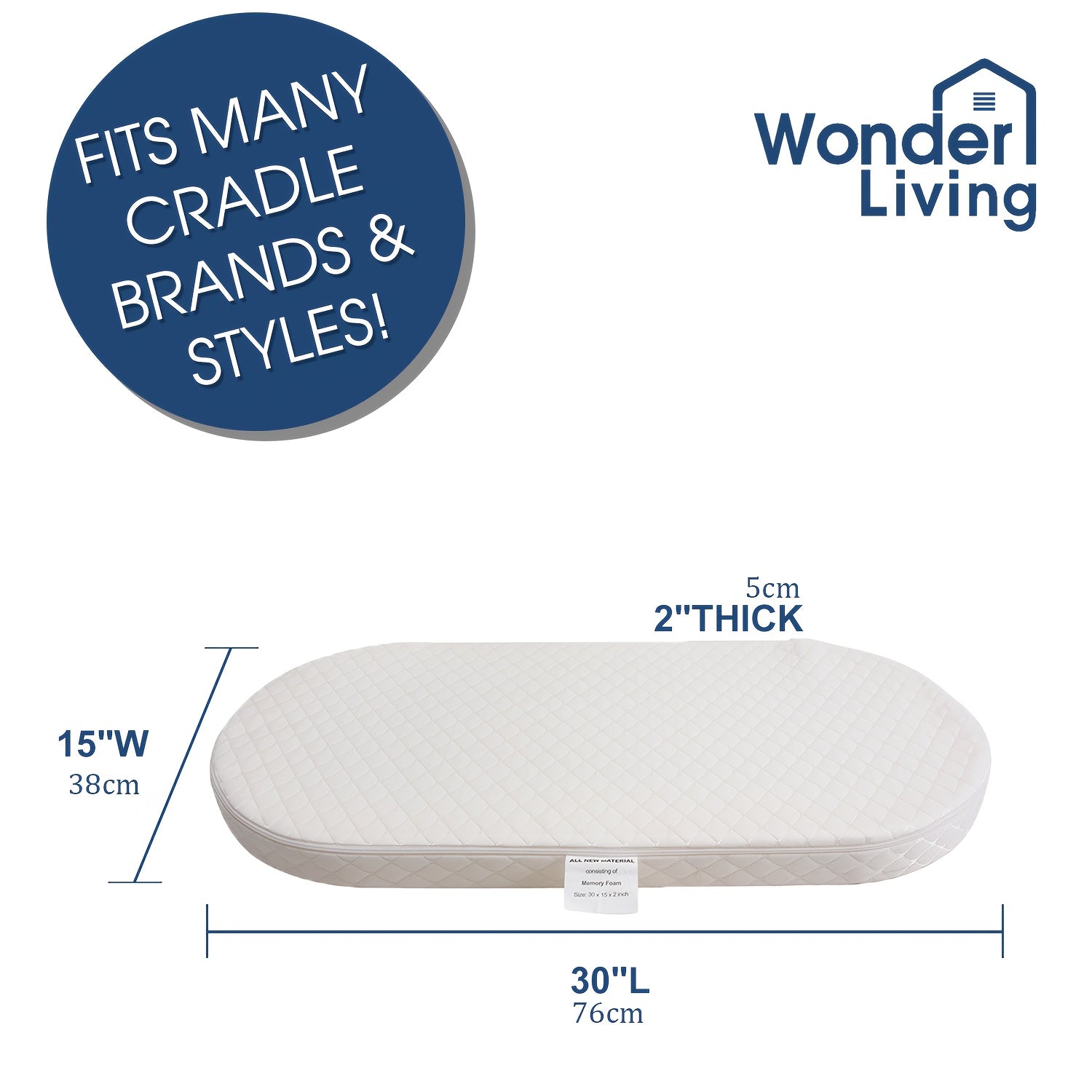 Oval-Shaped Baby Bassinet Mattress Made of Breathable, Premium Foam That Is Hypoallergenic And Non-Toxic, Featuring a Removable Waterproof Cover
