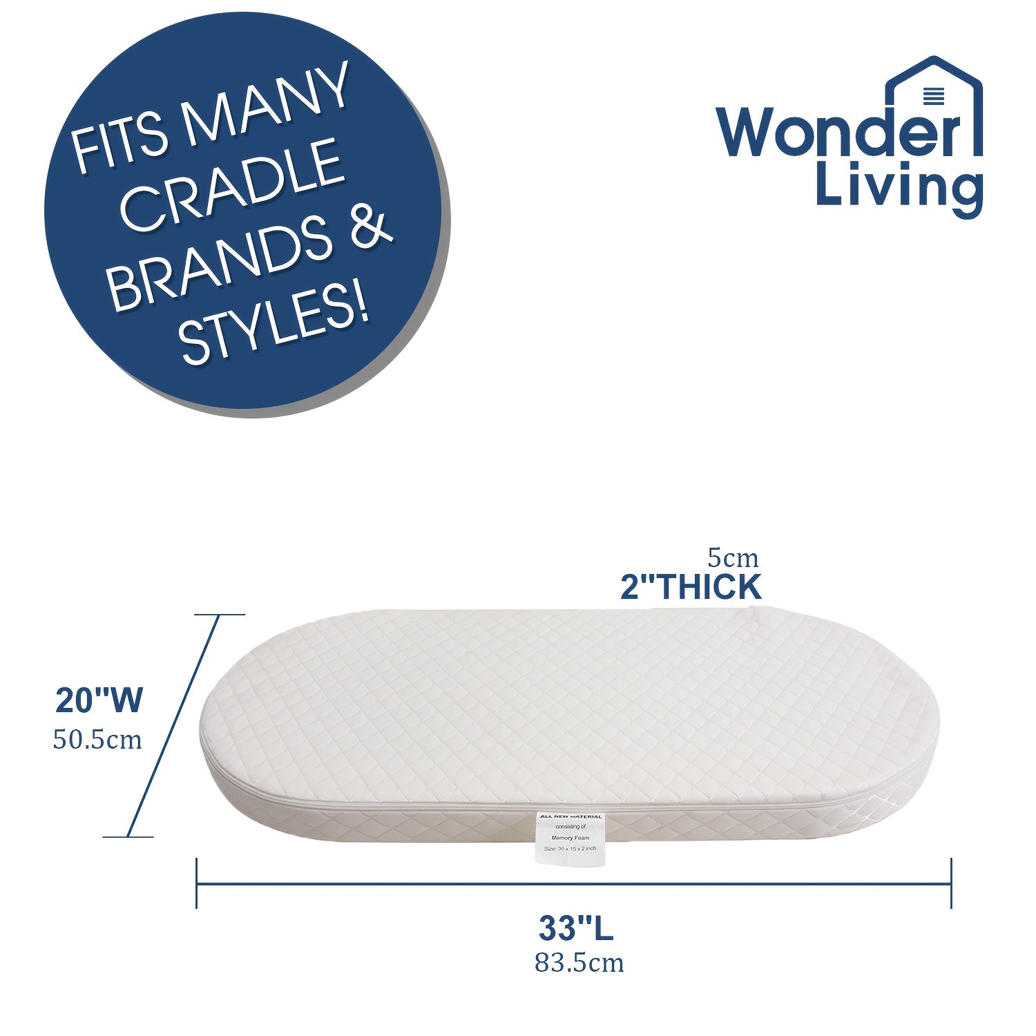 Oval-Shaped Baby Bassinet Mattress Made of Breathable, Premium Foam That Is Hypoallergenic And Non-Toxic, Featuring a Removable Waterproof Cover