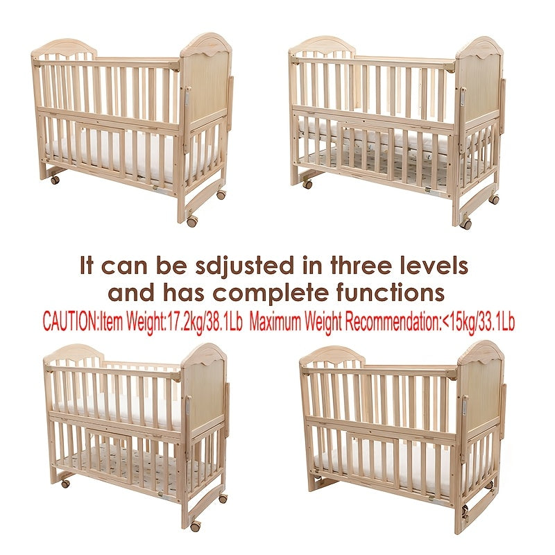 4-in-1 Convertible Crib with 3-inch Thick Mattress And Dome Mosquito Net, 3-Position Adjustable Mattress Height, Mobile Casters Design, Spacious Crib Storage Space for Storing Essentials, Convertible Rocking Crib, Weight Limit: Under 15kg\u002F33.1 Lbs