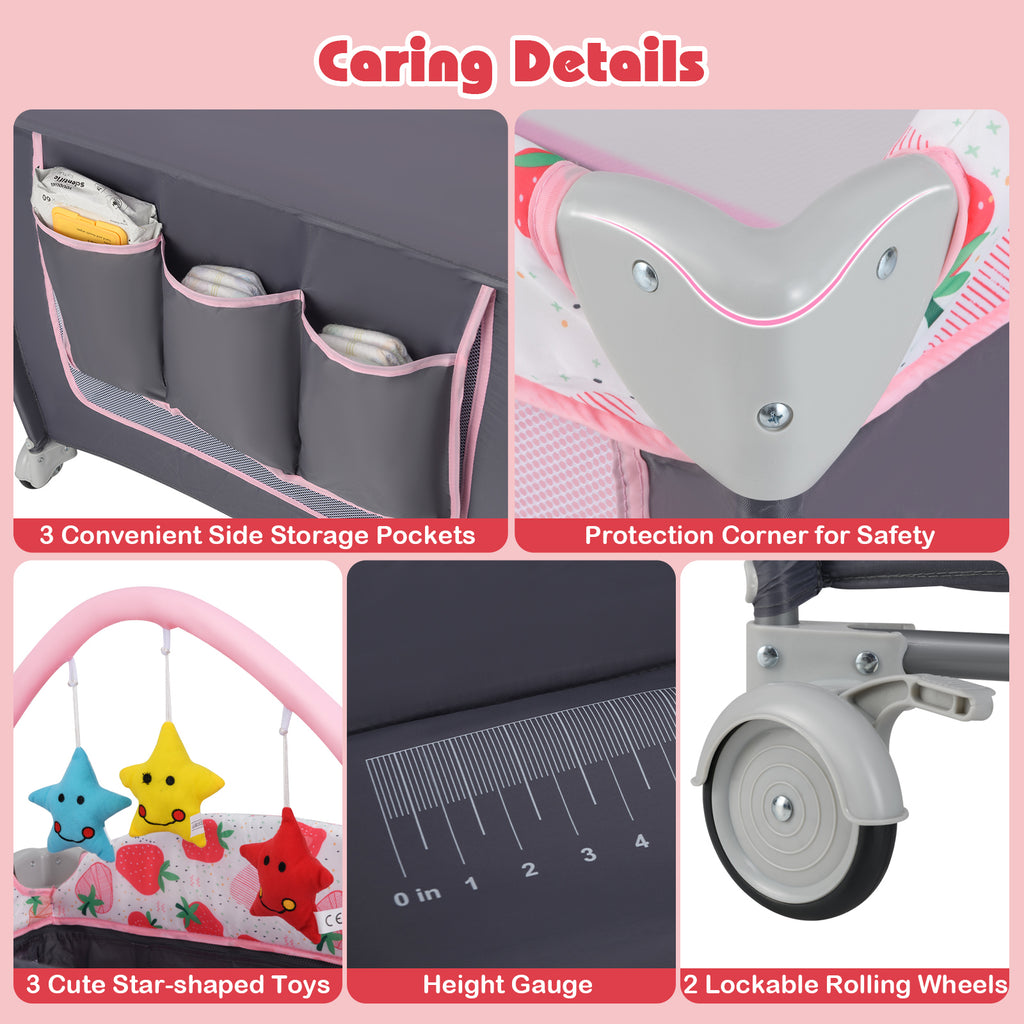 4-in-1 Portable Baby Playard & Nursery Center with Zippered Door - Convertible, Swing-Compatible Frame, Soft Padded Fabric Suitable for Nursery, Rocking Bed, Infant Bed for Nursery Furniture, Assembly