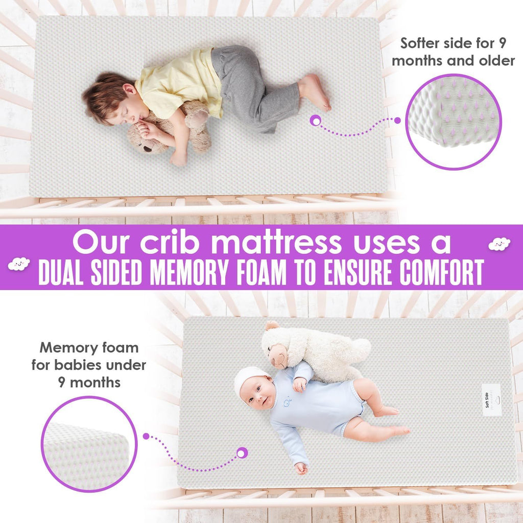 Sleepah 6” Crib & Toddler Bed Mattress – Breathable Waterproof Washable Removable Soft Cover – Dual Sided Firm for Babies and Plush for Toddlers