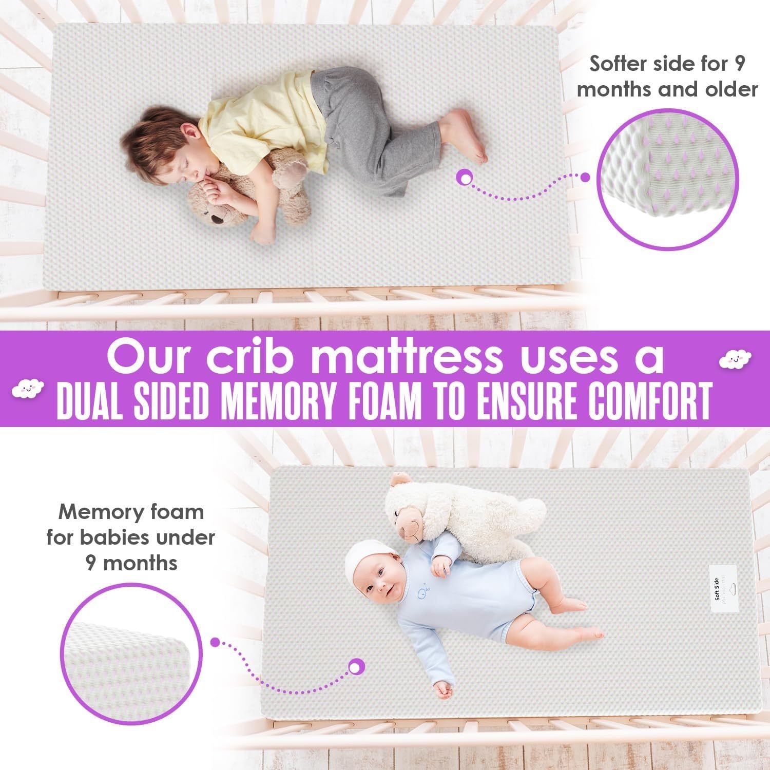 Sleepah 6” Crib & Toddler Bed Mattress – Breathable Waterproof Washable Removable Soft Cover – Dual Sided Firm for Babies and Plush for Toddlers