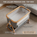 4-in-1 Foldable Baby Bedside Crib with Adjustable Height & Storage Shelf - Portable Bedside Sleeper Suitable for Newborn, Bed, Compact Foldable with Wheels, Assembly, Fabric Frame and Oak for Small Spaces