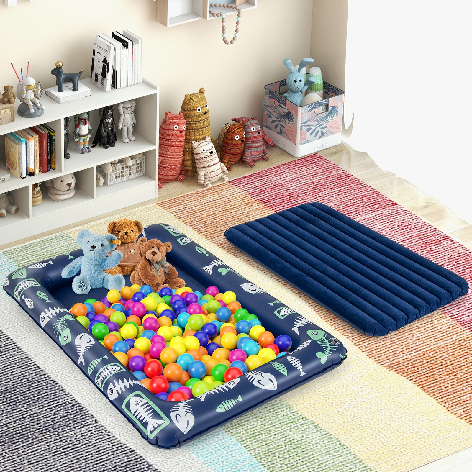 Inflatable Toddler Travel Bed, Portable Kids Air Mattress Set W\u002F Electric Pump, Blow Up Bed W\u002F Raised Bed Rails And Double-Sided Mattress for Kids Room, Bedroom, Road Trip