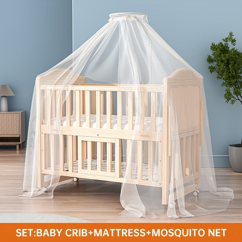 4-in-1 Convertible Crib with 3-inch Thick Mattress And Dome Mosquito Net, 3-Position Adjustable Mattress Height, Mobile Casters Design, Spacious Crib Storage Space for Storing Essentials, Convertible Rocking Crib, Weight Limit: Under 15kg\u002F33.1 Lbs