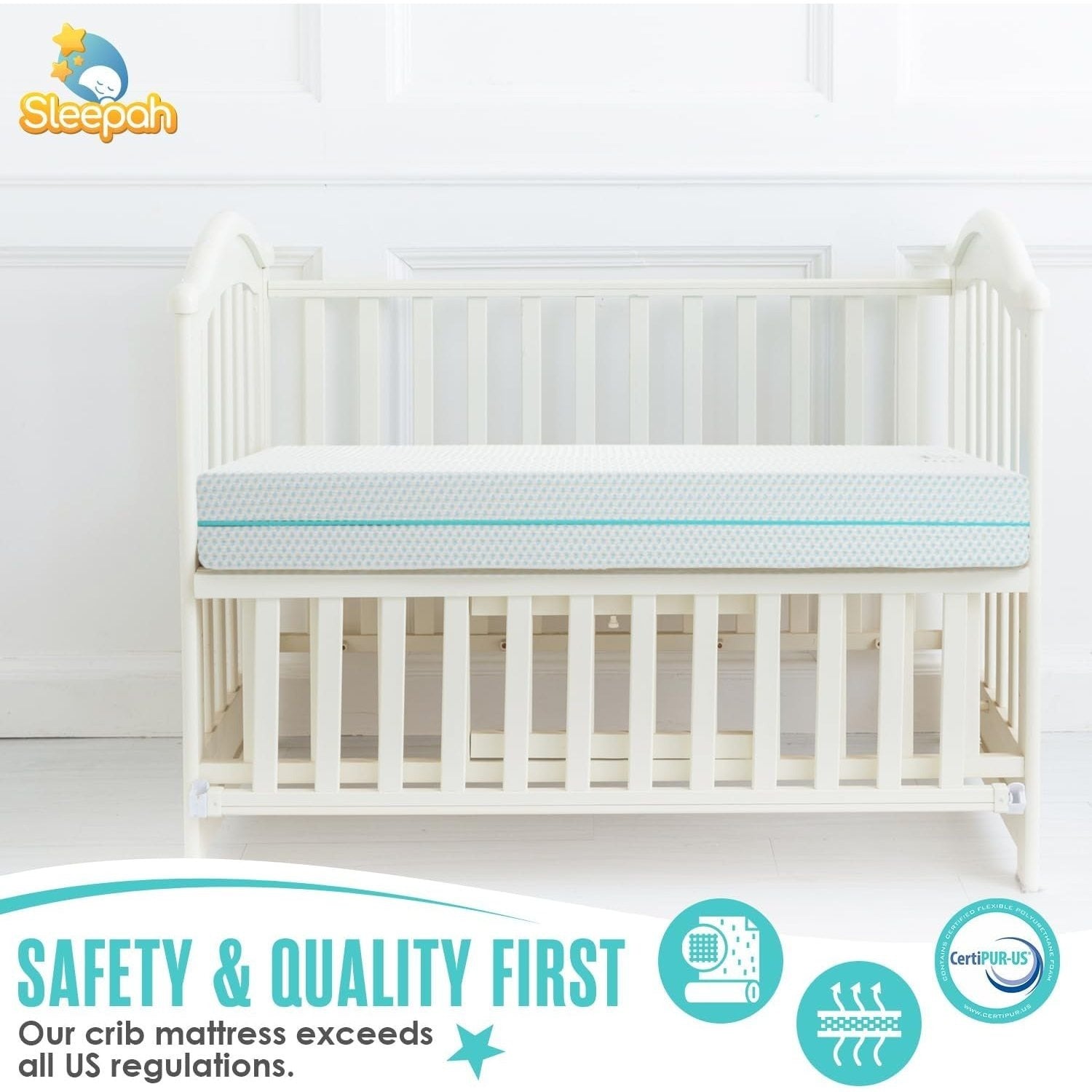 Sleepah 6” Crib & Toddler Bed Mattress – Breathable Waterproof Washable Removable Soft Cover – Dual Sided Firm for Babies and Plush for Toddlers