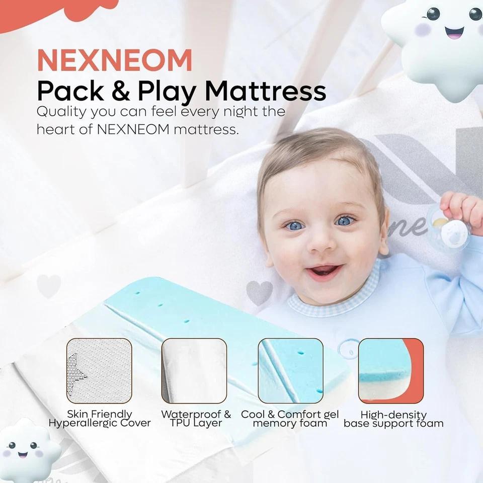 Pack and Play Mattress Memory Foam 38x26 Breathable & Skin-Friendly with Cover