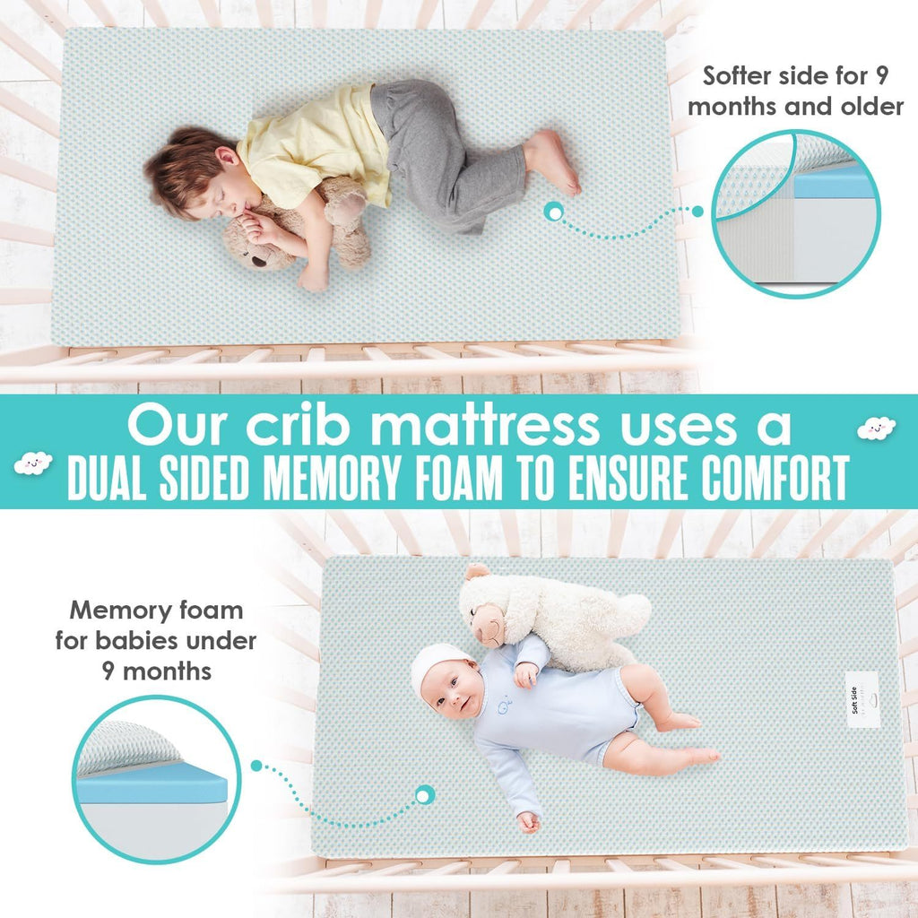 Sleepah 6” Crib & Toddler Bed Mattress – Breathable Waterproof Washable Removable Soft Cover – Dual Sided Firm for Babies and Plush for Toddlers