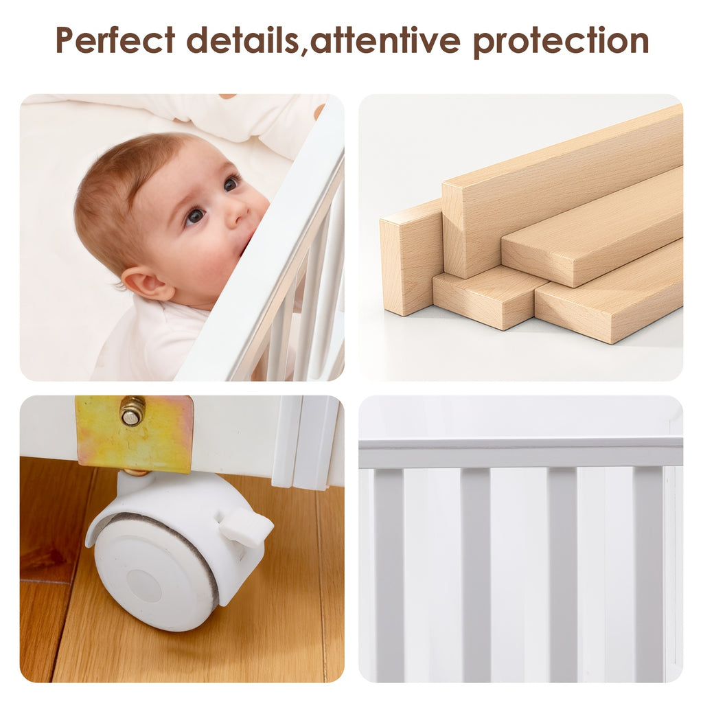 4-in-1 Convertible Crib with 3-inch Thick Mattress And Dome Mosquito Net, 3-Position Adjustable Mattress Height, Mobile Casters Design, Spacious Crib Storage Space for Storing Essentials, Convertible Rocking Crib, Weight Limit: Under 15kg\u002F33.1 Lbs