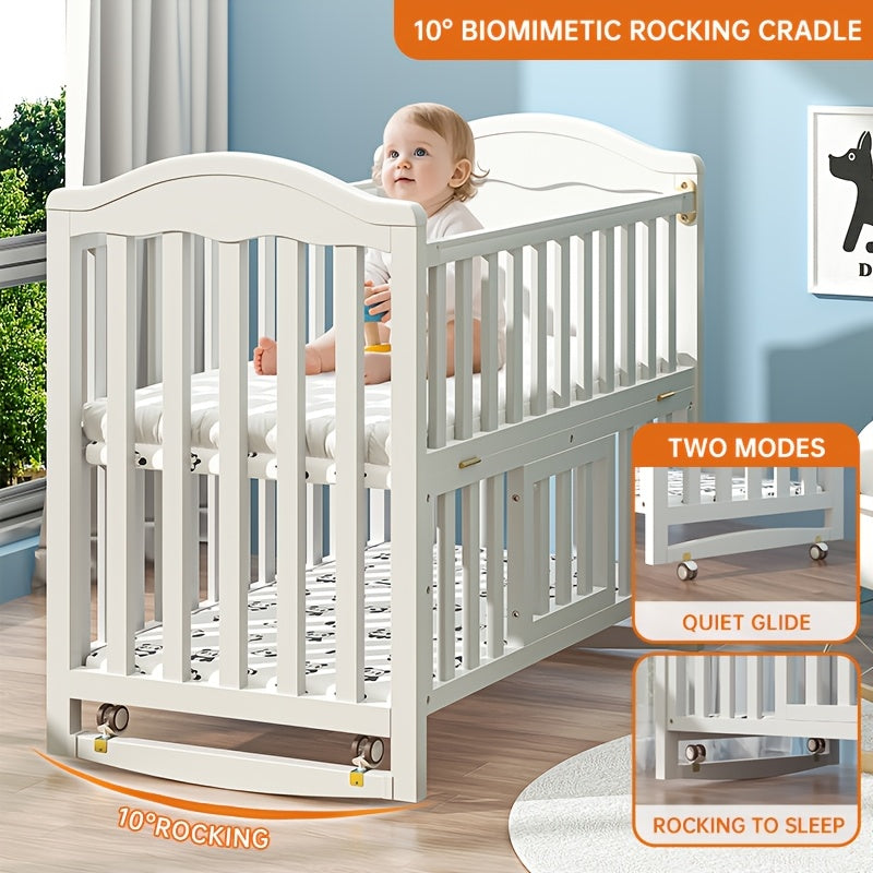 4-in-1 Convertible Crib with 3-inch Thick Mattress And Dome Mosquito Net, 3-Position Adjustable Mattress Height, Mobile Casters Design, Spacious Crib Storage Space for Storing Essentials, Convertible Rocking Crib, Weight Limit: Under 15kg\u002F33.1 Lbs
