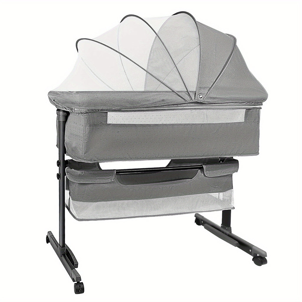 Baby Basinet, Bedside Bassinet for Baby, Height Adjustable Bassinet Bedside Sleeper with Lockable Wheels & Mosquito Nets, Large Storage Bag & Comfortable Mattresses Included. Product Weight 16 Lbs, Applicable Infant Weight Limit 33 Lbs