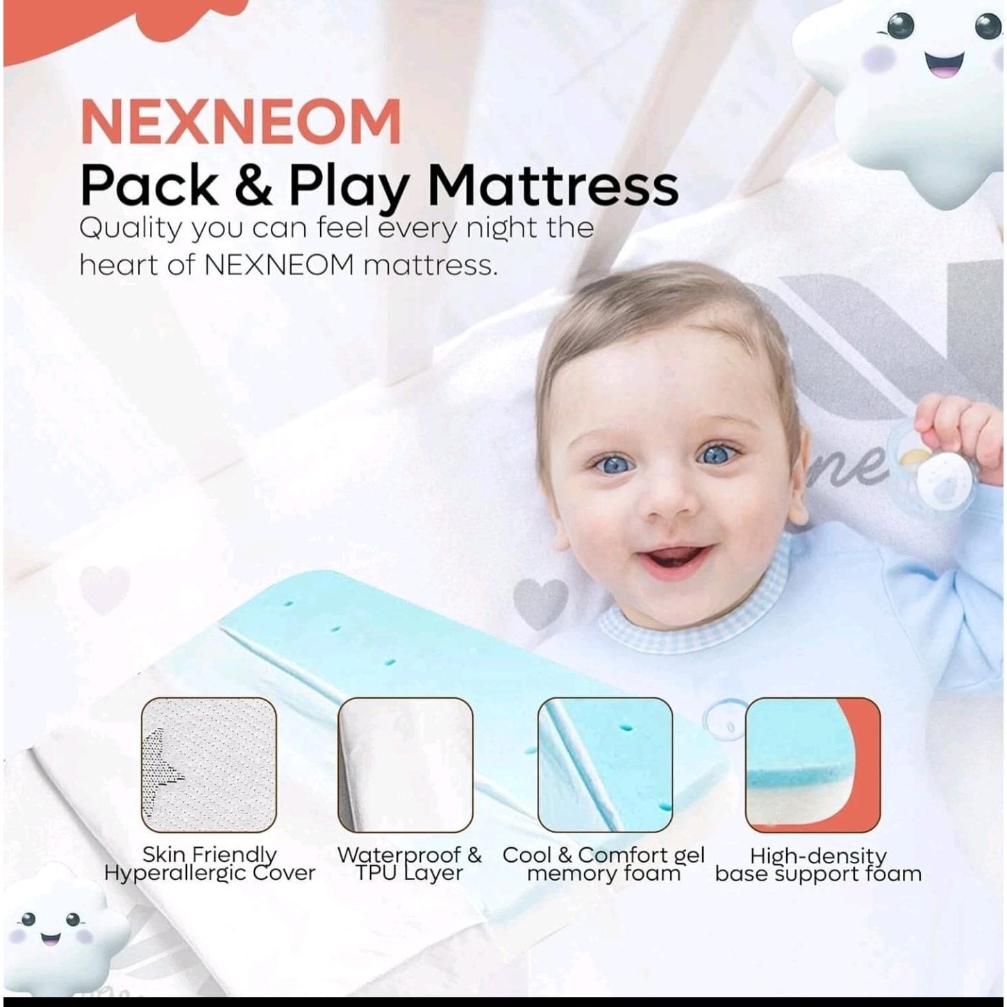 Pack and Play Mattress Memory Foam 38x26 Breathable & Skin-Friendly with Cover