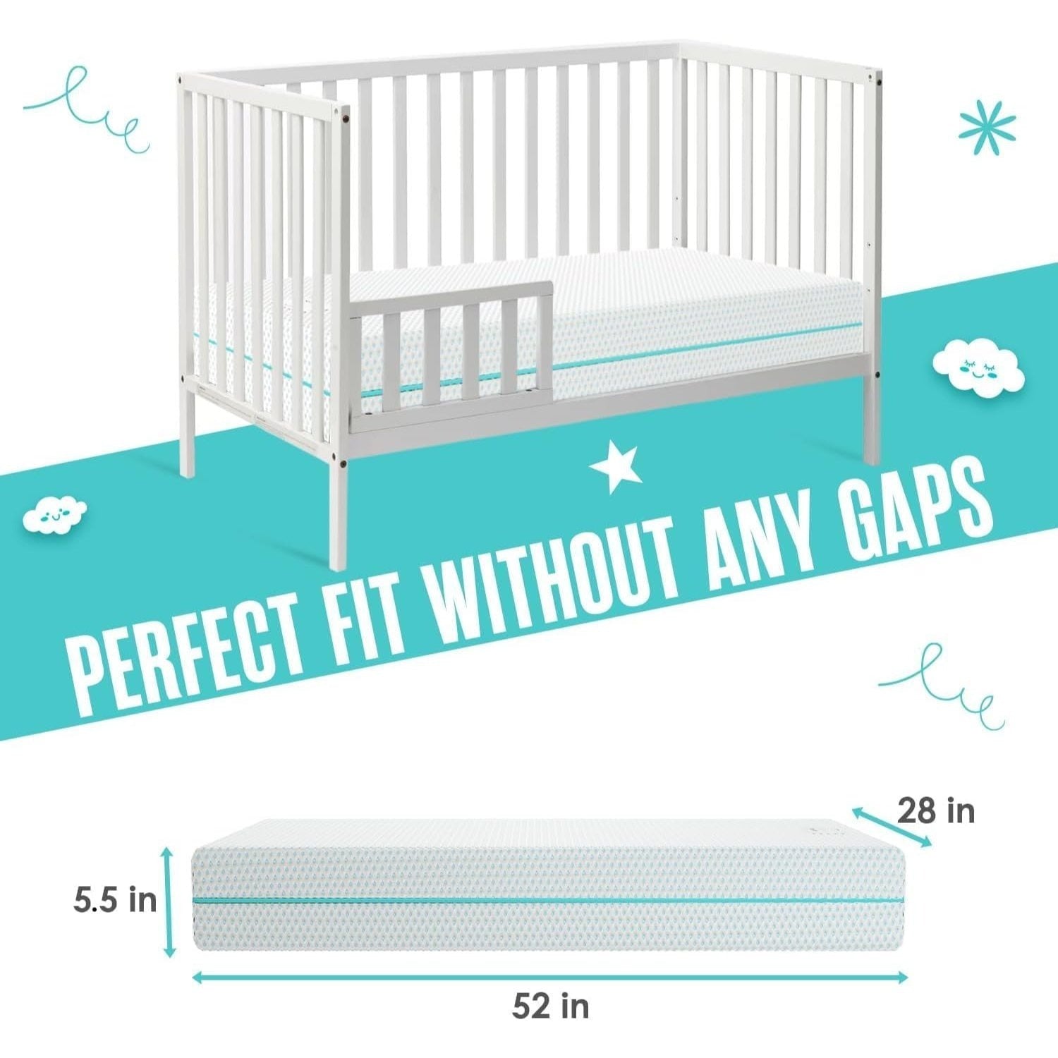Sleepah 6” Crib & Toddler Bed Mattress – Breathable Waterproof Washable Removable Soft Cover – Dual Sided Firm for Babies and Plush for Toddlers