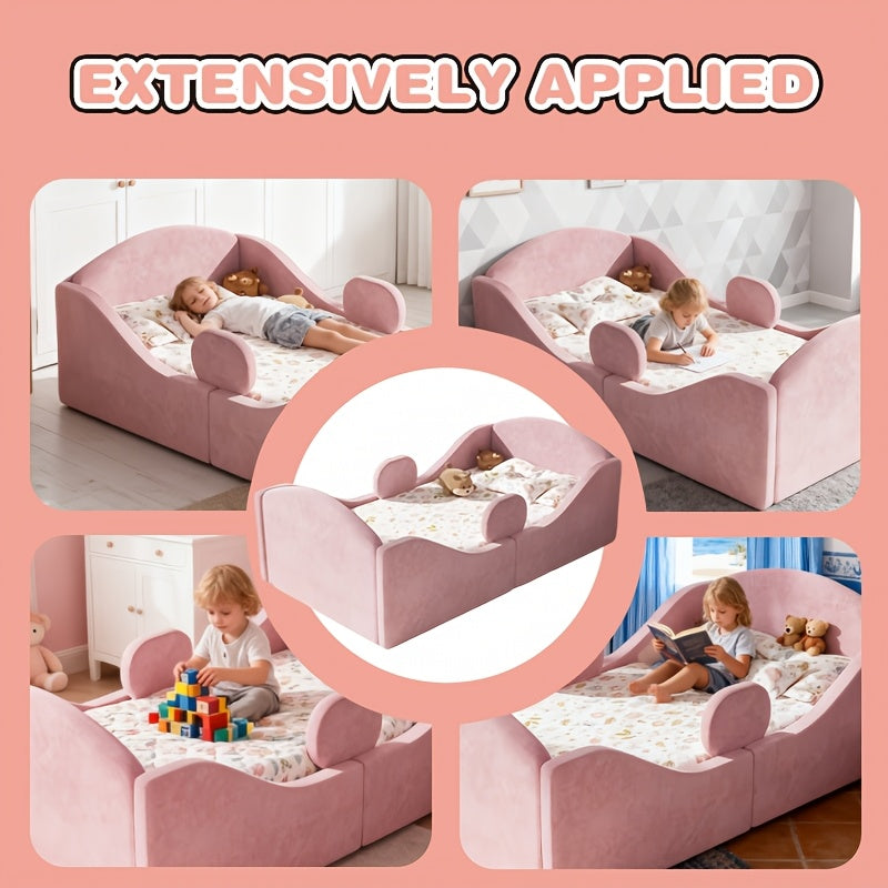 Toddler Floor Bed with Removable Safety Rails, Suitable for Both Boys And Girls, Standard Crib Size, Safety-Padded Toddler Bed, Low Profile Design