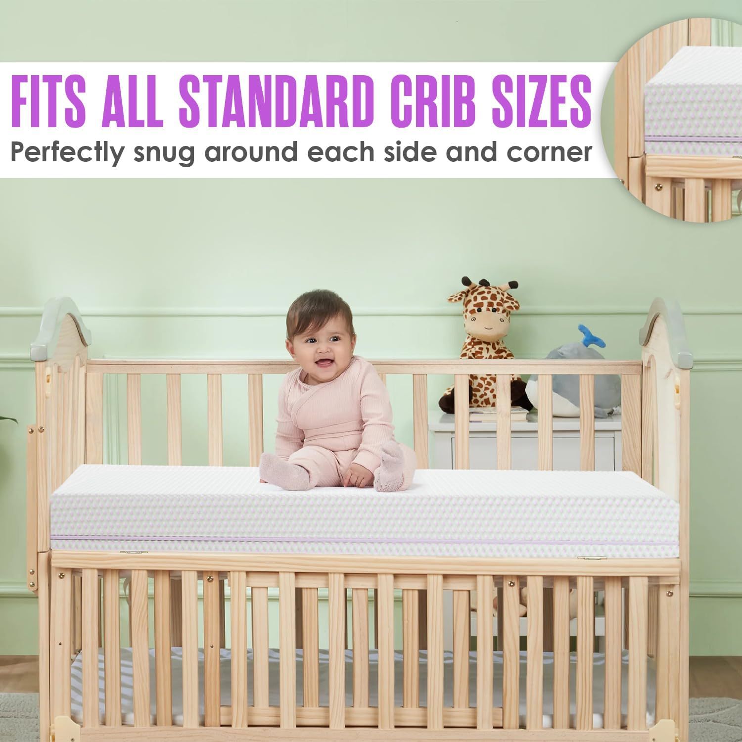 Sleepah 6” Crib & Toddler Bed Mattress – Breathable Waterproof Washable Removable Soft Cover – Dual Sided Firm for Babies and Plush for Toddlers