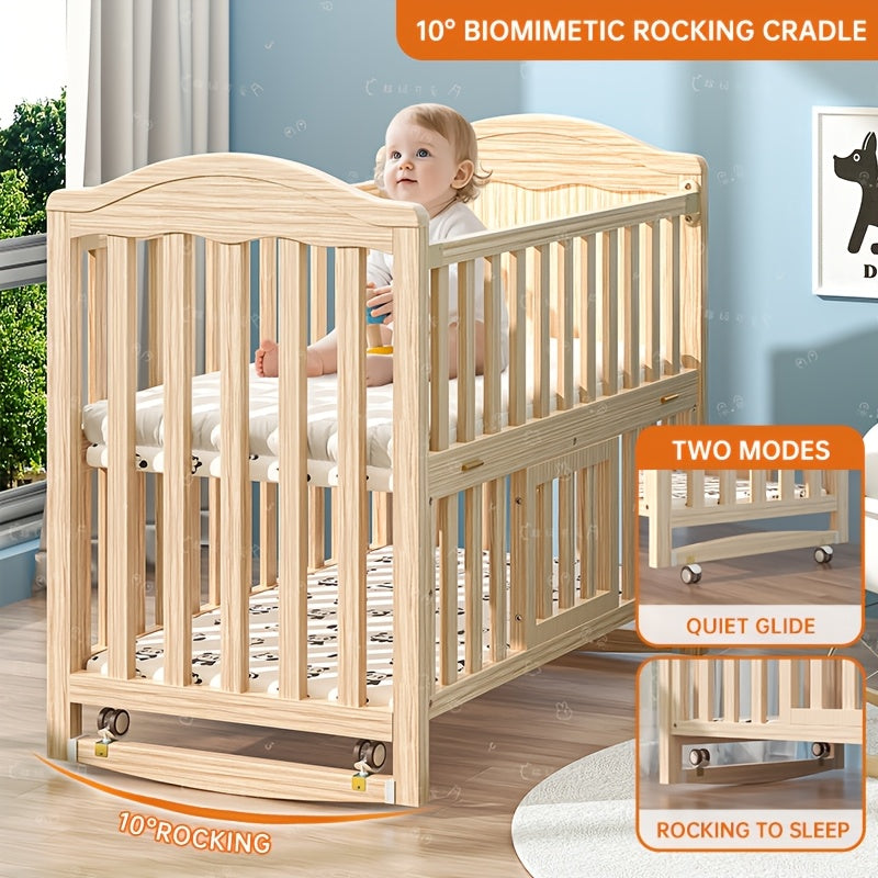 4-in-1 Convertible Crib with 3-inch Thick Mattress And Dome Mosquito Net, 3-Position Adjustable Mattress Height, Mobile Casters Design, Spacious Crib Storage Space for Storing Essentials, Convertible Rocking Crib, Weight Limit: Under 15kg\u002F33.1 Lbs