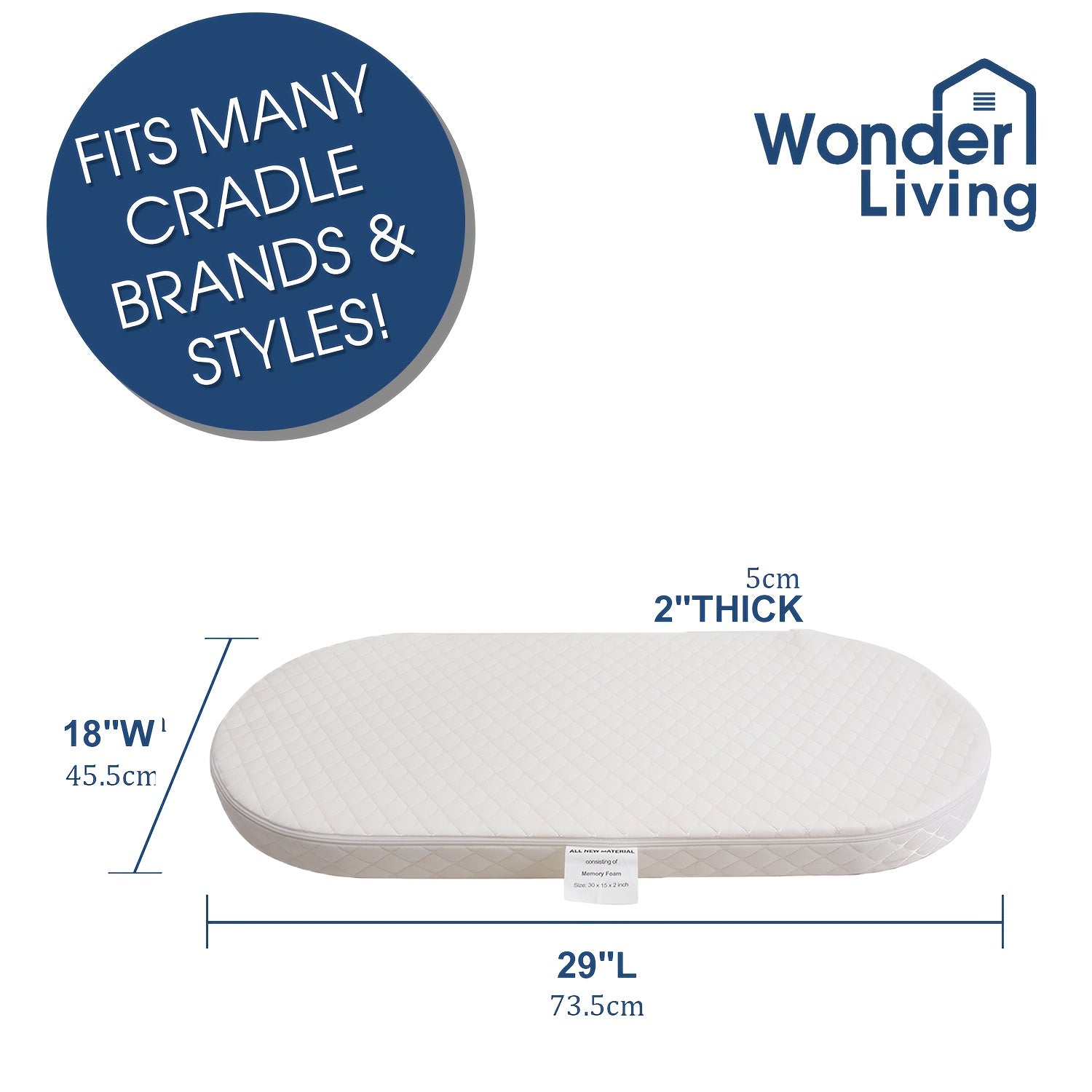 Oval-Shaped Baby Bassinet Mattress Made of Breathable, Premium Foam That Is Hypoallergenic And Non-Toxic, Featuring a Removable Waterproof Cover