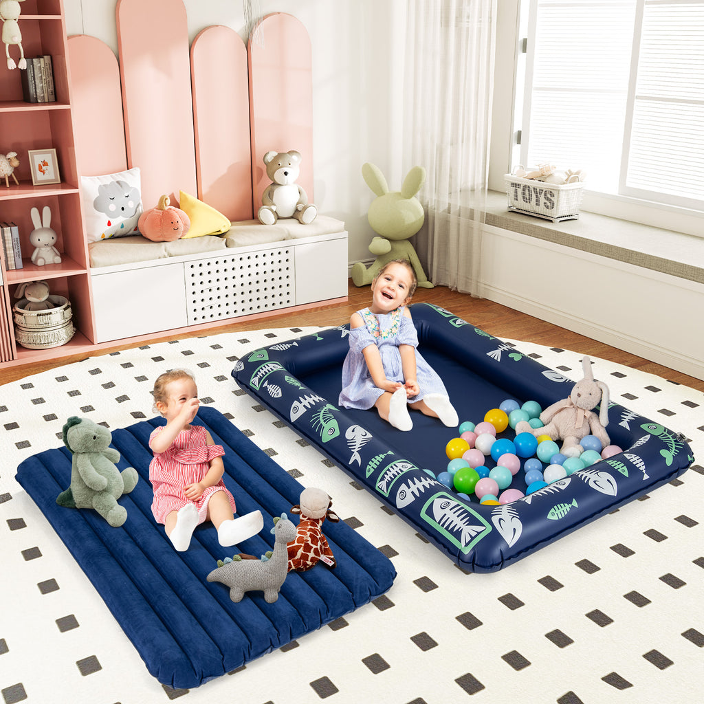 Inflatable Toddler Travel Bed, Portable Kids Air Mattress Set W\u002F Electric Pump, Blow Up Bed W\u002F Raised Bed Rails And Double-Sided Mattress for Kids Room, Bedroom, Road Trip