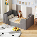 COSTWAY Soft Velvet Fabric Upholstered Children Floor Bed w\u002FSafety Rails & Headboard