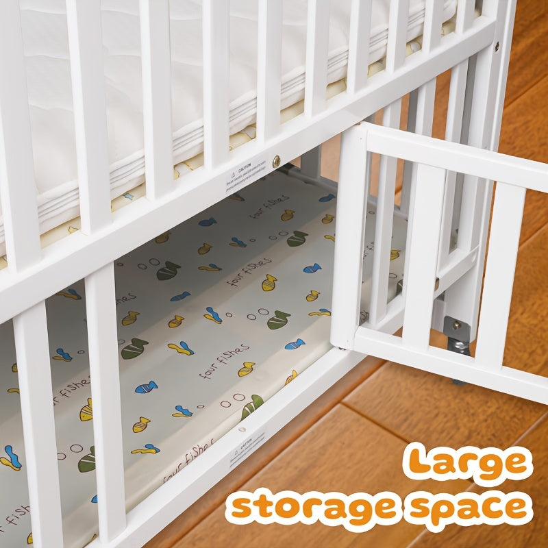 4-in-1 Convertible Crib with 3-inch Thick Mattress And Dome Mosquito Net, 3-Position Adjustable Mattress Height, Mobile Casters Design, Spacious Crib Storage Space for Storing Essentials, Convertible Rocking Crib, Weight Limit: Under 15kg\u002F33.1 Lbs
